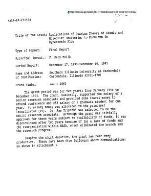 Full Download Applications of Quantum Theory of Atomic and Molecular Scattering to Problems in Hypersonic Flow - National Aeronautics and Space Administration | ePub