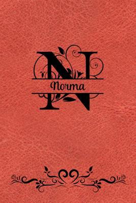 Download Split Letter Personalized Name Journal - Norma: Elegant Flourish Capital Letter on Orange Leather Look Background - Spring Hill Stationery file in PDF